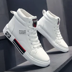 Moda Uomo in pelle Scarpe di tela Autunno High-Top Scarpe casual per uomo Scarpe da ginnastica maschili antiscivolo Scarpe da tennis piatte Zapatillas Hombre 1