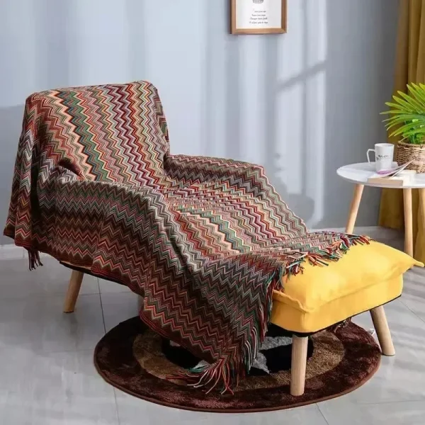 Coperte lavorate a maglia coperta a quadri bohémien copridivano con nappe copriletto da viaggio per il tempo libero coperta copriletto boho 6