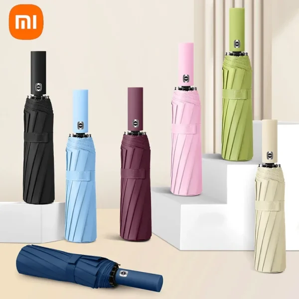 Xiaomi Mijia 24 Bone ombrello automatico Anti UV pioggia sole pieghevole ingrandisci rinforza colla nera multicolore antivento di grandi dimensioni 6
