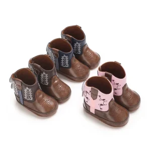 Scarpe da bambino alla moda Stivali con sottopiede in denim stile occidentale 0-18M scarpe da passeggio per bambini calde e casual autunnali e invernali 1