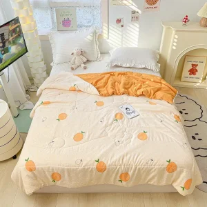 Trapunte estive arancioni in pizzo lavabile per bambini adulto singolo matrimoniale letto Queen Size piumino sottile coperta simpatico cartone animato per Girft 1