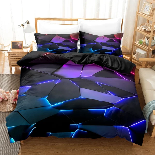 Set di biancheria da letto con motivo a griglia poligonale incandescente colorato Set copripiumino con federe Set trapunta matrimoniale King Queen Twin 1