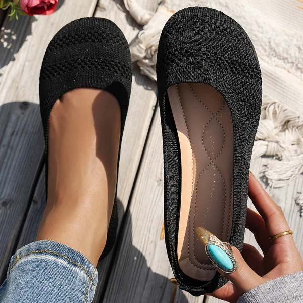 Comode scarpe a testa grande, scarpe piatte lavorate a maglia con punta tonda, scarpe singole da donna versatili in stile coreano 2