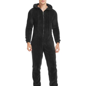 Pigiama invernale da uomo in pile soffice e soffice, tutina per uomo, accogliente, morbido e caldo, in pile di peluche, pagliaccetto, pigiama intero con cappuccio 1