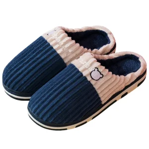 Bebealy Pantofole in cotone per coppia in peluche invernale Confinamento Pantofole in cotone da donna morbide Pantofole in cotone da uomo in peluche calde e antiscivolo 1