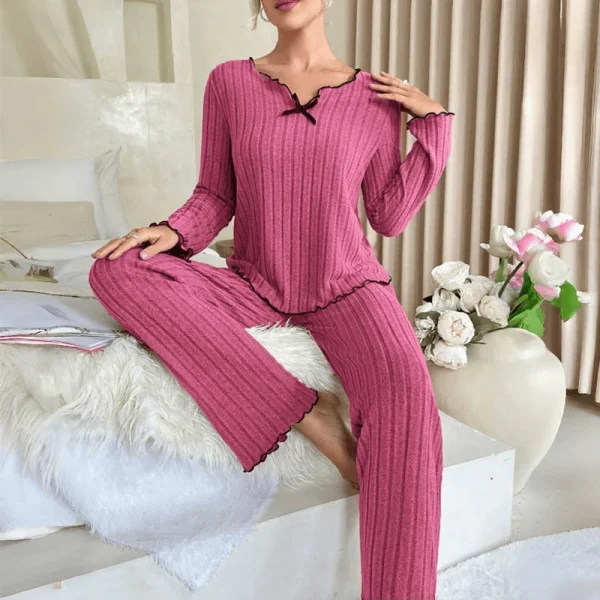Pigiama a costine da donna autunno inverno pigiama a costine set top a maniche lunghe e pantaloni lunghi set da 2 pezzi abbigliamento da casa casual pigiama 3