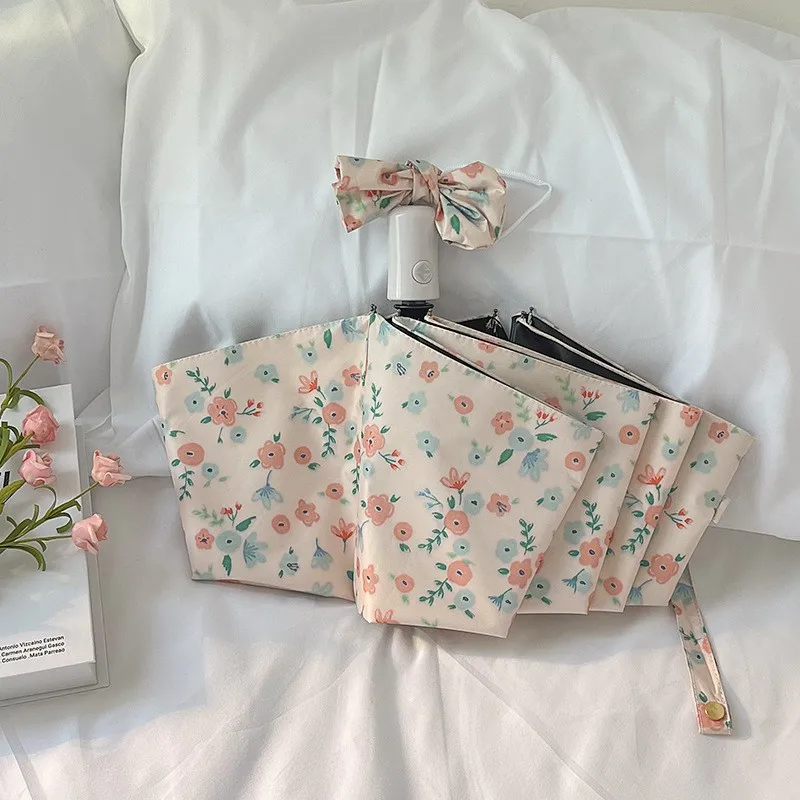 Ombrello automatico pieghevole a doppio scopo con fiori freschi e pioggia per ombrellone da donna con protezione solare dai raggi ultravioletti 5