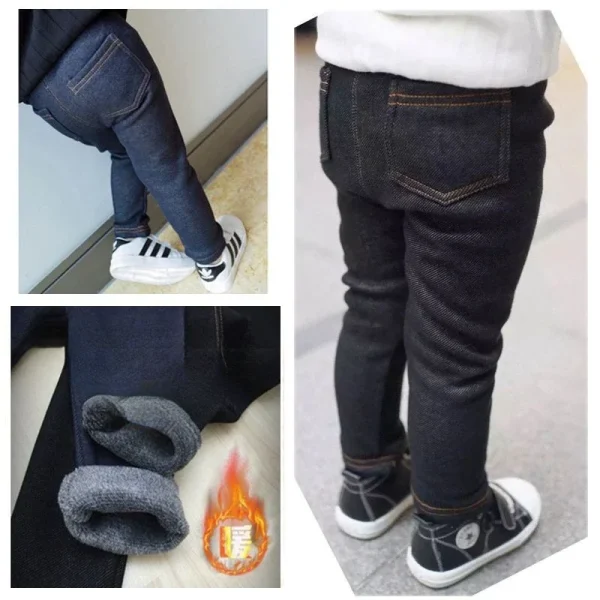 2025 Jeans invernali per bambini Ragazzi e ragazze Tinta unita Velluto sottile Cintura elastica Jeans Infantili Pantaloni in denim elastico1-6Y 2