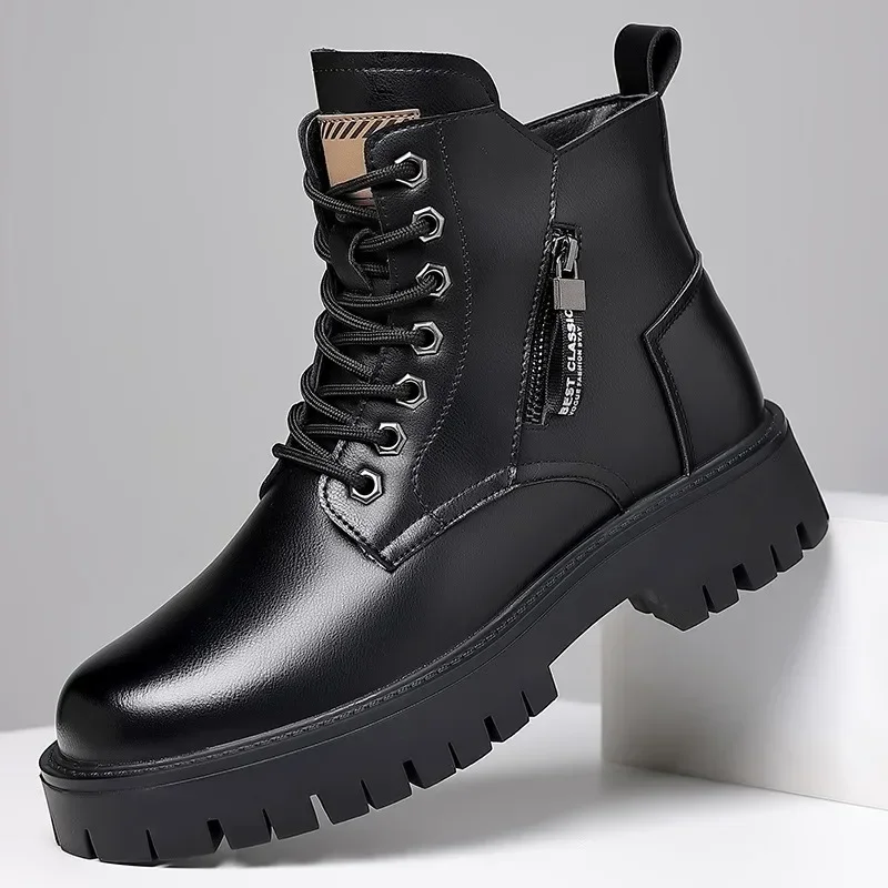 Scarpe in pelle da uomo Stivali da uomo con suola spessa antiscivolo resistenti all'usura Stivaletti ammortizzanti Scarpe maschili Botas Para Hombre 1