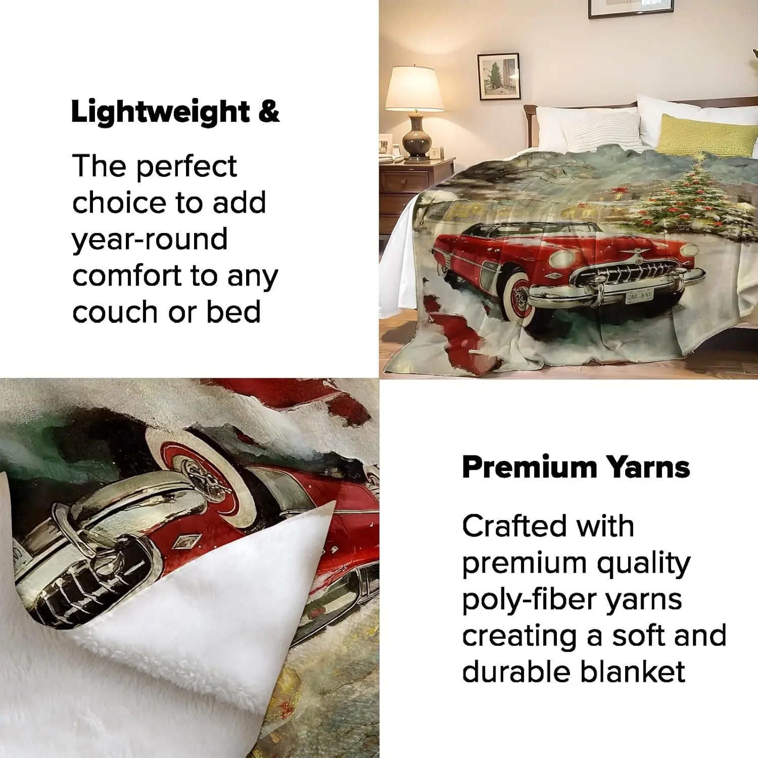 Coperta per auto natalizia vintage 50"x60", coperte in peluche per auto rosse, ideale per la decorazione domestica, divano, letto, viaggi, per adulti e bambini 4