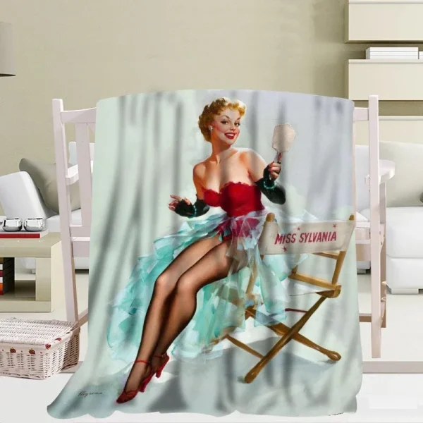 Pin Up America Retro Sexy Girl coperta Queen Size Full Size divano divano letto flanella coperta, ragazze donne coperte calde per adulti 2