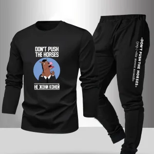 Set da notte da uomo in 2 pezzi per la primavera estate autunno inverno pantaloni a maniche lunghe camicia base con motivo a lettere set da indossare per la casa 1