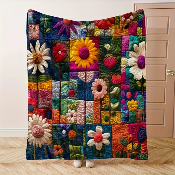 Coperta trapuntata floreale bohémien - Stampa floreale disegnata a mano, morbida flanella di poliestere per divano/letto/viaggio, regalo per tutte le stagioni per la famiglia 4