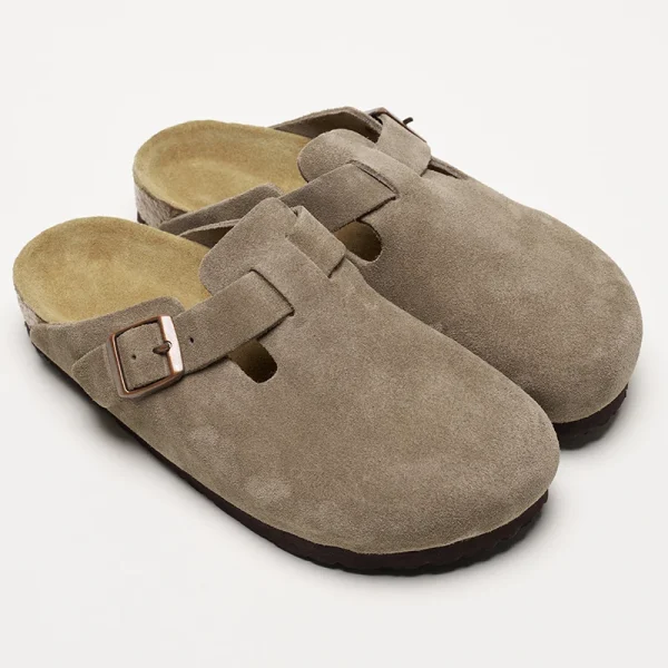 Zoccoli con poggiapiedi morbido Birks Boston - Ciabatte da donna con punta chiusa in pelle scamosciata di mucca |     Pantofole casual retrò unisex 2
