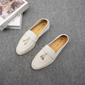 nuove scarpe casual di lusso a testa tonda da donna con superficie in cashmere scarpe da guida antiscivolo mocassini con decorazione in metallo tinta unita 1