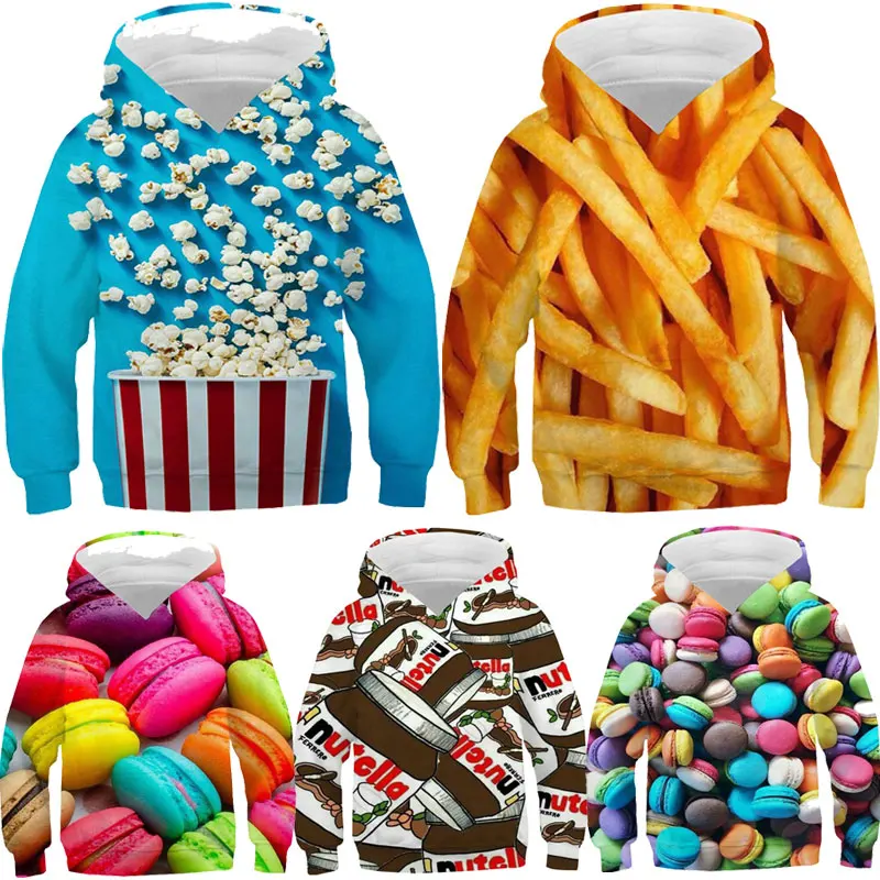 3D Stampa Divertente Cibo Magliette e camicette Candy Macaron Ragazze Ragazzi Felpe Con Cappuccio Per Bambini Felpe Adolescenti Vestiti 2021 Bambini Nutella Pullover 1