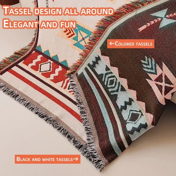 Coperta Boho oversize con frange, coperte in tessuto vintage con arazzo geometrico del sudoccidentale, doppia Si 6