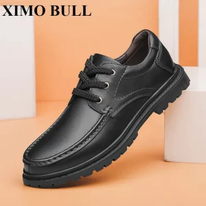 XIMO BULL 2025 Nuove scarpe casual in vera pelle da uomo calde con fodera in peluche invernale, scarpe in pelle da uomo per escursioni all'aperto per tutte le stagioni 1