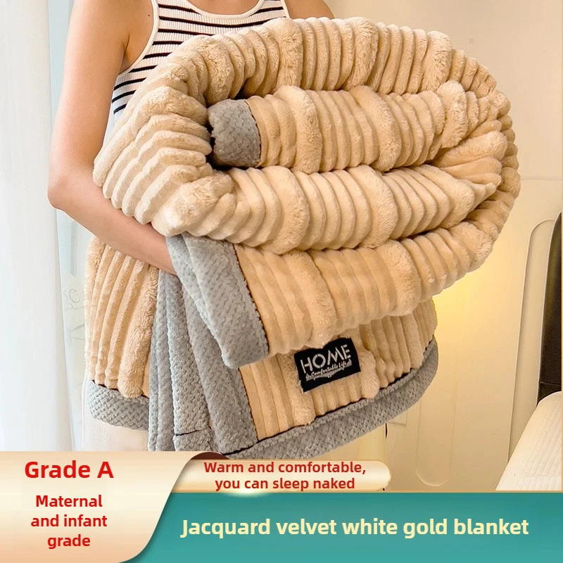 Coperte calde autunno inverno a strisce di peluche imitazione coniglio Coperte morbide e soffici per divano per lanciare la coperta scialle pisolino gamba 1