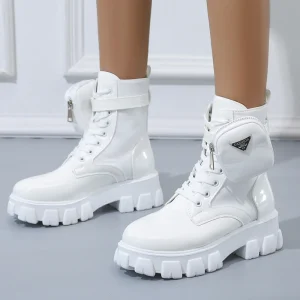 Stivali da donna Scarpe casual da moto Nuova donna in pelle Minimalista Classico Punk Donna Mary Jane Goth Scarpe Stivali con plateau Donna 1