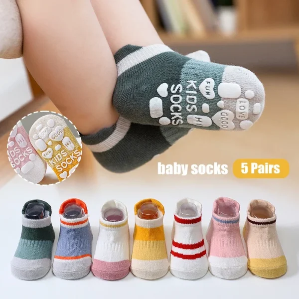 5 paia di calzini antiscivolo per bambini in cotone per bambini, ragazzi, bambine, calzini estivi per bambini, inverno, primavera, 0-8 anni 1