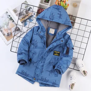Giacca autunno inverno per ragazzo cartone animato dinosauro con cappuccio più velluto addensare caldo ragazzo capispalla cappotto 4-14 anni bambini adolescente Parka 1
