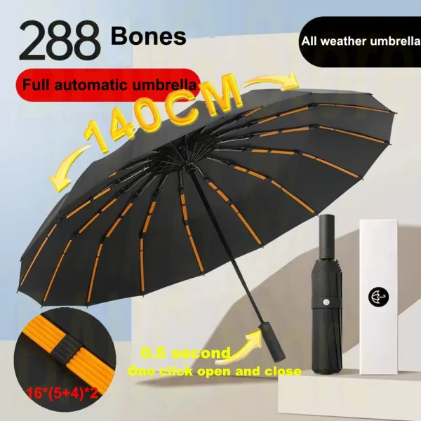 Ombrello super antivento 288 Bones Ombrelli per tutte le stagioni Ombrello da lavoro automatico da uomo di grandi dimensioni Protezione UV Parasole da donna 1