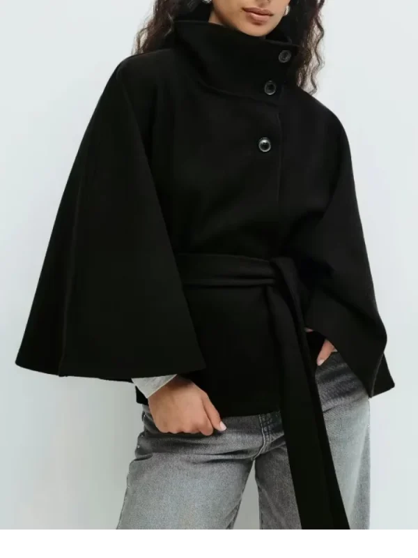 Cappotto da donna elegante colletto alto monopetto con lacci cappotti femminili solidi 2025 cappotto da donna per pendolari moda autunno 2025 3