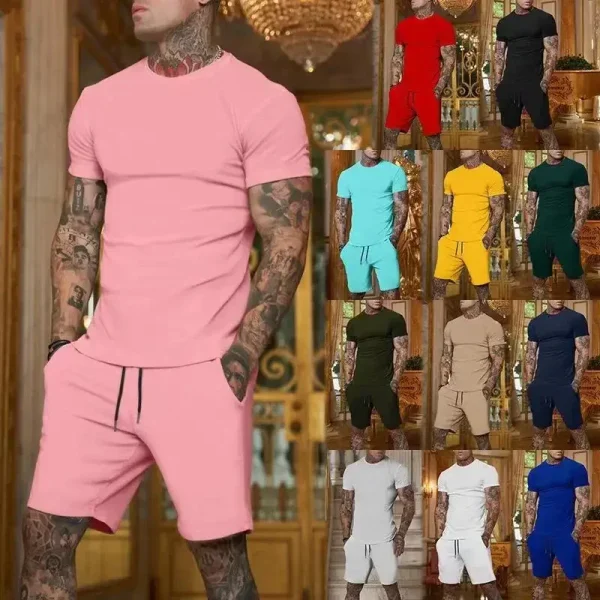Tuta sportiva estiva all'aria aperta alla moda e casual T-shirt traspirante da uomo pantaloncini tuta casual e alla moda in due pezzi 2