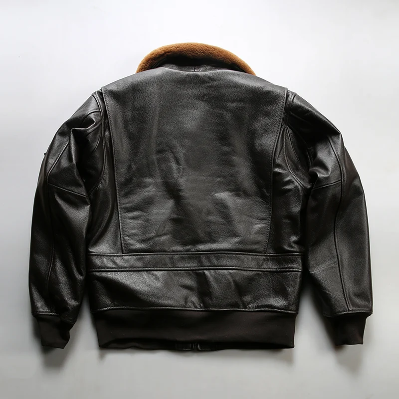 Giacche in pelle bovina Top Gun 2 Bomber in vera pelle Pilot Moto e Biker ricamo cappotto Casual da uomo Winter Cowskin collo di lana di agnello 3