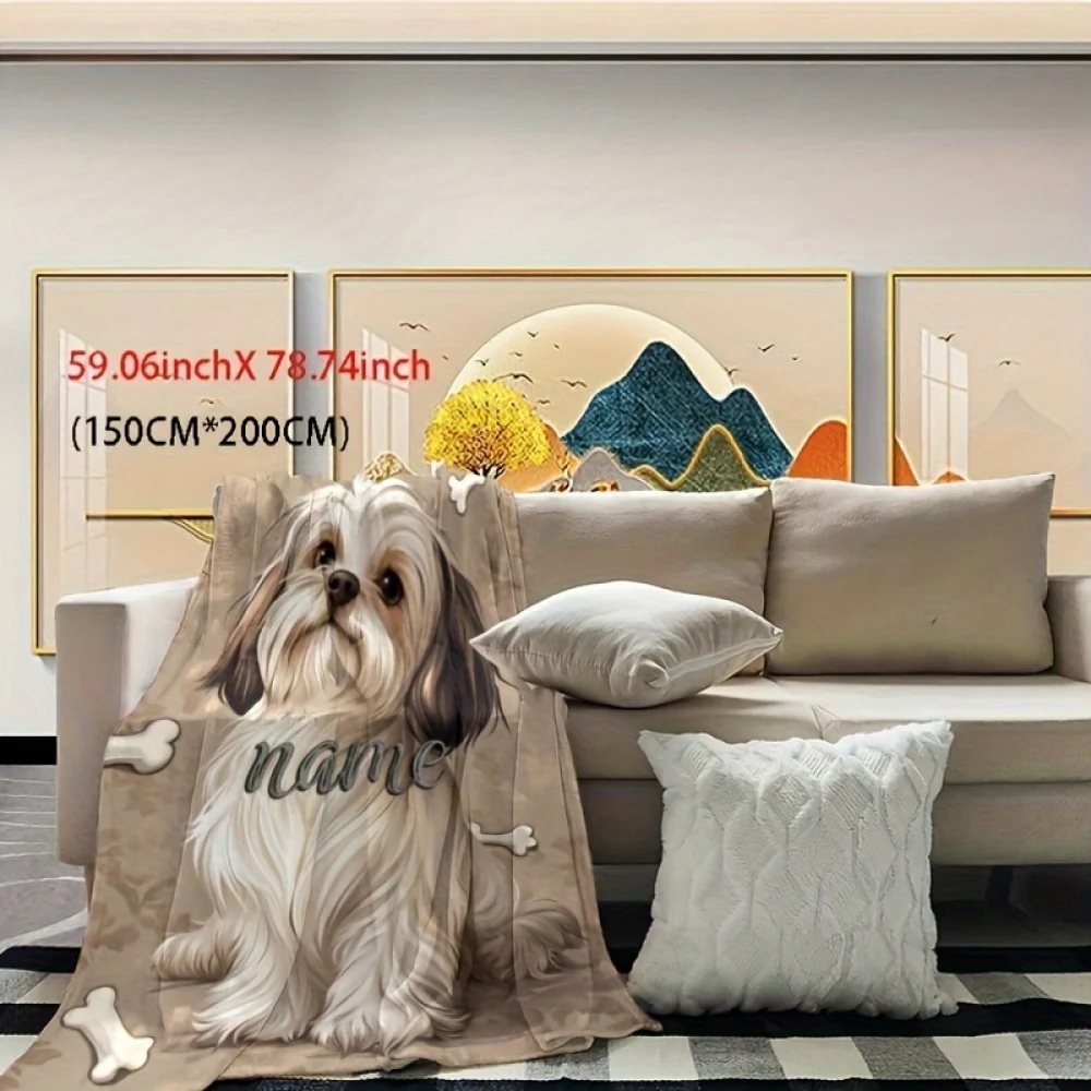 Coperta a tema cane con nome personalizzato da 1 pezzo, coperta per cani Shih Tzu con letto queen size personalizzata unica | Regalo per proprietari di animali domestici 3