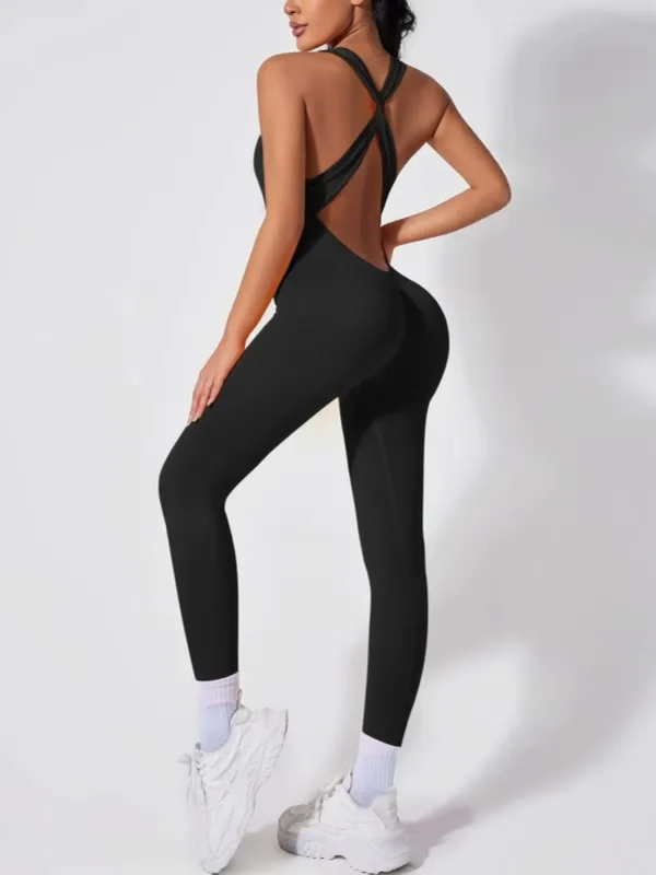 Back-crossing OpenBlack-back Tuta Abbigliamento sportivo Body Donna Set da yoga Fitness Tuta da allenamento intera Donna 3