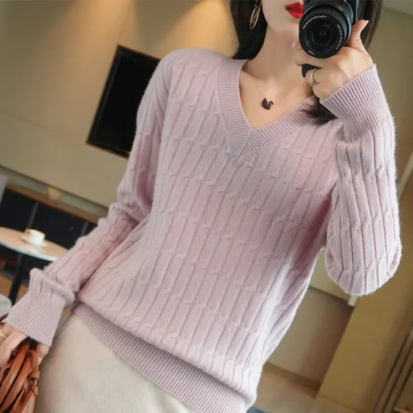 Autunno Inverno Temperamento Femminile di Colore Solido Lavorato A Maglia Magliette E Camicette 2023 di Modo Con Scollo A V Del Tutto-fiammifero Maglioni A Maniche Lunghe Abbigliamento Donna 5