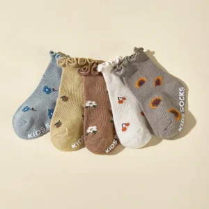 5 paia/lotto Nuovo Baby Boy Calzino Per Bambini antiscivolo Autunno Inverno Calzino di Cotone Del Bambino Del Ricamo Calzini Delle Ragazze Traspirante Increspato calzini 1