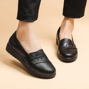 Scarpe da lavoro in pelle nera Zeppe da donna Casual stringate autunno inverno scarpe calde mocassini antiscivolo da donna zapatos 1