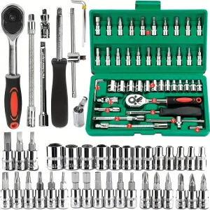 Set di chiavi a cricchetto da 46 pezzi Set di chiavi a cricchetto da 1/4 di pollice con prese Set di bussole a punta esagonale metrica Kit di strumenti meccanici per riparazioni auto Hous 1
