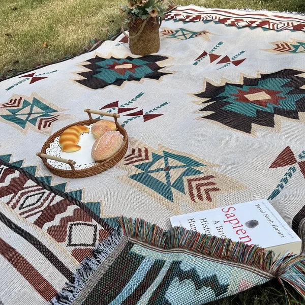 Coperta Boho oversize con frange, coperte in tessuto vintage con arazzo geometrico del sudoccidentale, doppia Si 4