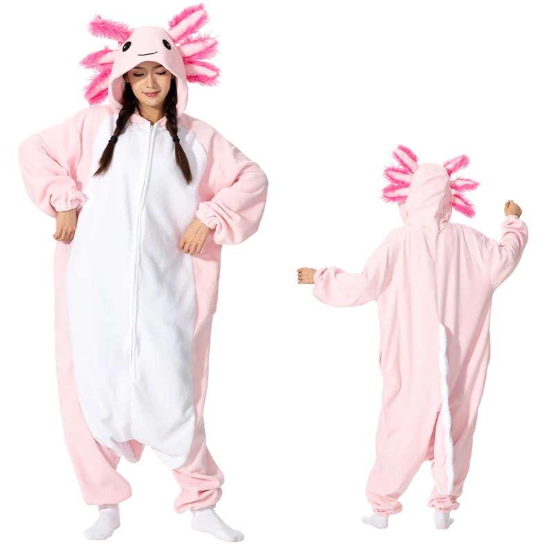 Animale Kigurumi Costume Halloween Tutina Rosa Axolotl Per Le Donne Degli Uomini Per Adulti Bambini Pigiama Del Fumetto Pigiama Cosplay Partito Homewear 1