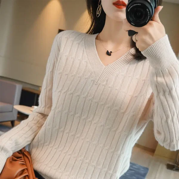 Autunno Inverno Temperamento Femminile di Colore Solido Lavorato A Maglia Magliette E Camicette 2023 di Modo Con Scollo A V Del Tutto-fiammifero Maglioni A Maniche Lunghe Abbigliamento Donna 4
