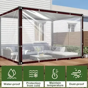 Addensare telone impermeabile trasparente da giardino antipioggia trasparente in poliestere, copertura per piante, tessuto isolante per capannone con occhielli 1