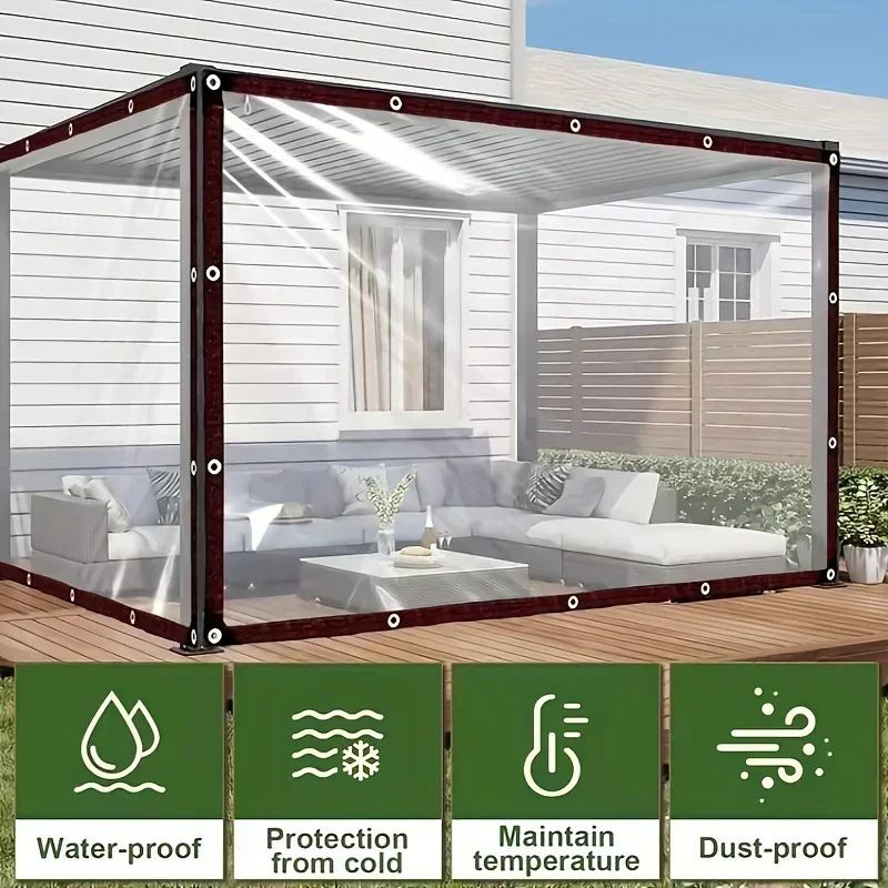 Addensare telone impermeabile trasparente da giardino antipioggia trasparente in poliestere, copertura per piante, tessuto isolante per capannone con occhielli 1