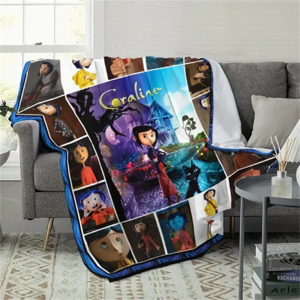 1pc Vibrant Coraline Anime Cartoon Print coperta di flanella-Set di biancheria da letto in poliestere Ultra-morbido, confortevole, in stile contemporaneo 2