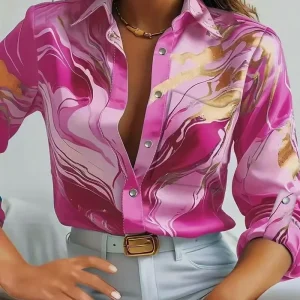 Camicetta con bottoni a quadretti alla moda da donna Camicetta stampata a quadretti Camicia Top Camicetta casual da donna a maniche lunghe con colletto rovesciato 1