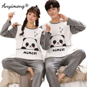Nuovo Pigiama Moda 4XL Pigiama a maniche lunghe Pantaloni lunghi Kawaii Cartoon Panda Stampa Autunno Inverno Pigiama di grandi dimensioni per giovani coppie 1