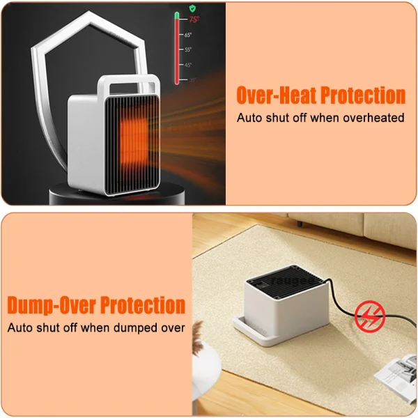 Riscaldatore elettrico Ventilatori di riscaldamento portatili 900W Riscaldatore PTC Ventilatore di aria calda 220V Mini piccolo riscaldatore da tavolo per il bagno della stanza di casa 5