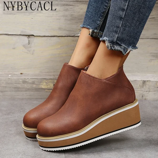 Stivaletti con plateau da donna Moda autunno e inverno Cerniera tinta unita Stivali da neve con suola spessa Comodi stivaletti corti da esterno 2