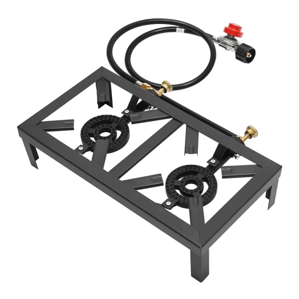Fornello a gas per esterni portatile a doppio fuoco da 8000 W con tubo regolatore regolabile 0-10 Psi per campeggio nel patio, barbecue 1