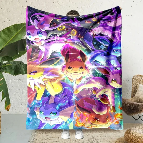 Pokemen-Eevee Cartoon coperta di flanella in stile giapponese morbida soffice coperta di peluche divano trapunta per ufficio tiro Picnic telo mare 3