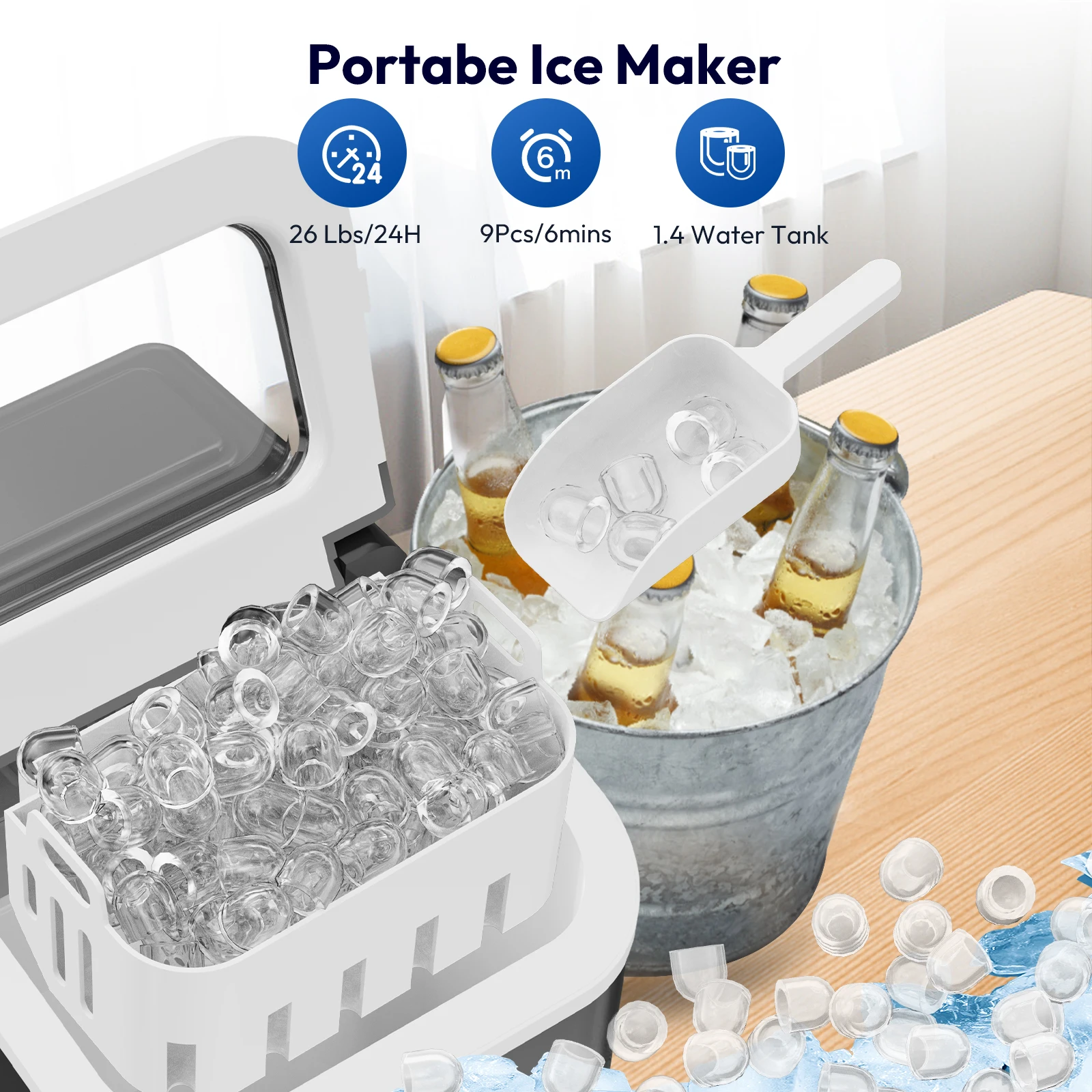 Loefme Macchina per il ghiaccio elettrica Macchina per cubetti di ghiaccio professionale Proiettile di pulizia automatica portatile Macchina per la produzione di blocchi di ghiaccio rotondi Bar domestico 2