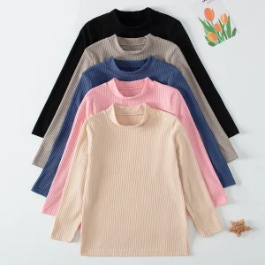 Bambini autunnali e invernali con colletto che fondono camicia tinta unita semplice Joker ragazza camicia a maniche lunghe ragazzo uniforme scolastica con 1